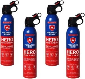 Prepared Hero Emergency Fire Spray Mini Fire Extinguishers (4-Pack, Non-Toxic & Biodegradable)